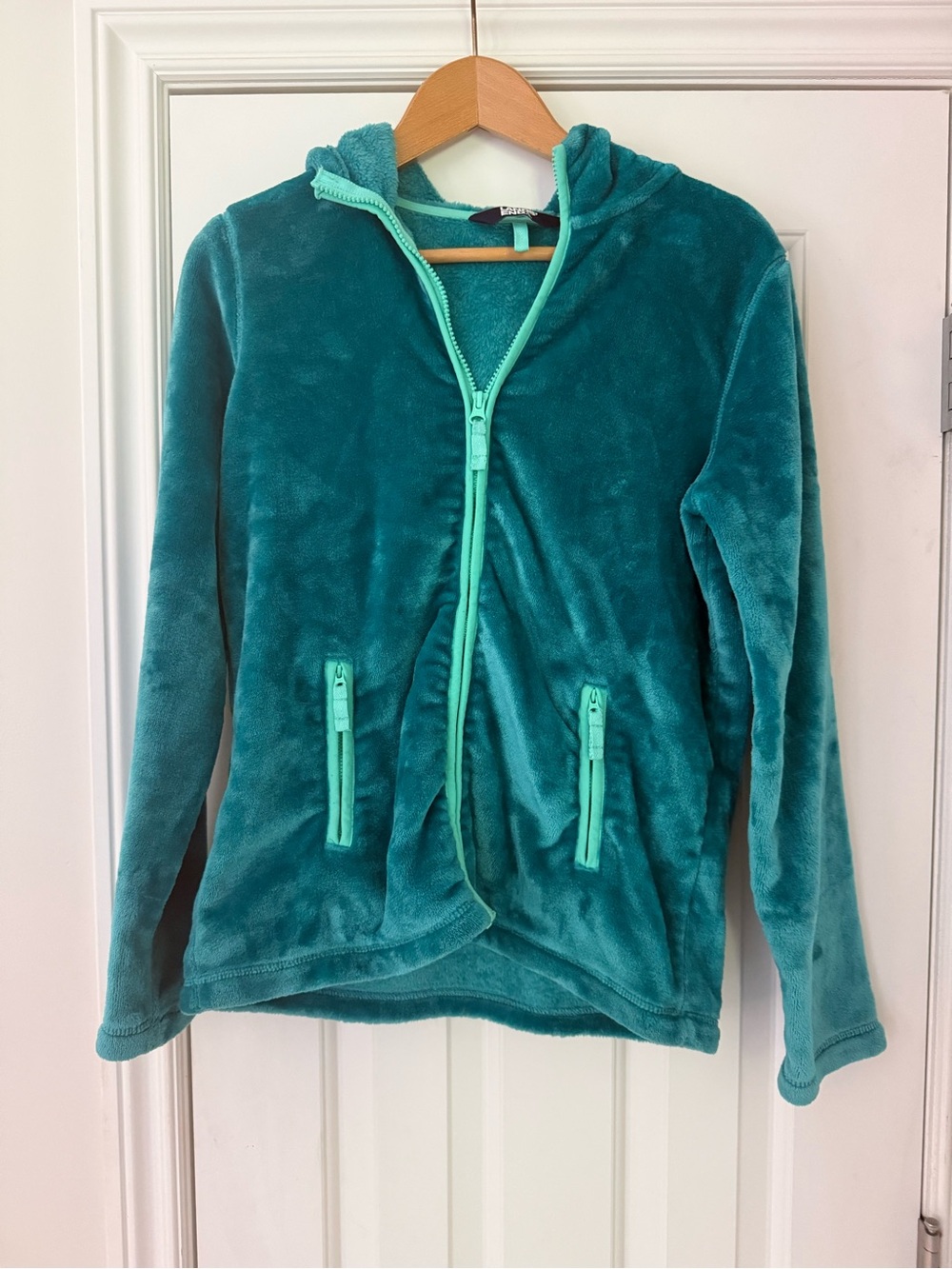 Kids Plush Zip-Up Hoodie Jacket - Teal Lands End NWOT